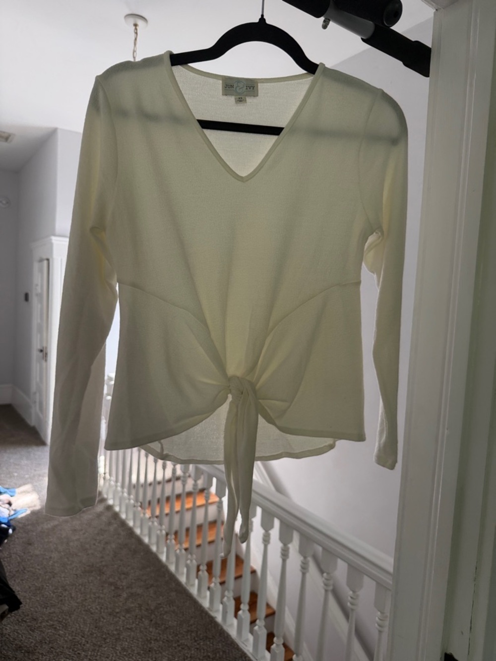 V-Neck Cream Tie-Front Blouse